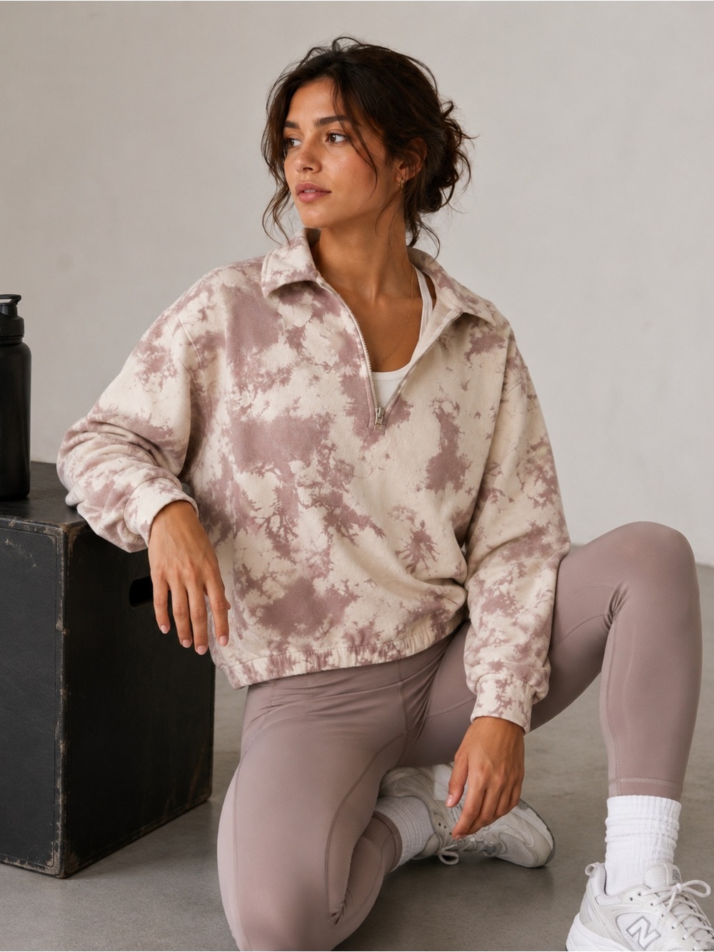 Varley Tie Dye Half Zip Sweatshirt Pullover Cream Mauve XS Athleisure